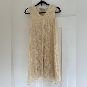 April Cornell Lace Crochet Chiffon Long Vest Cardigan Butter Yellow | S